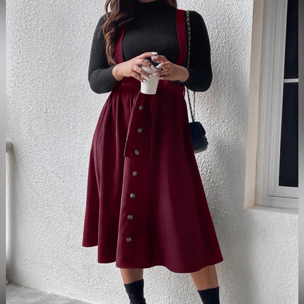 Plus Button Front Overall Skirt without Tee